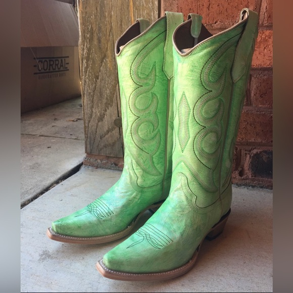 Corral Shoes - Corral Lime Green Hand Painted Embroidered western cowgirl boots RtL $225 7.5